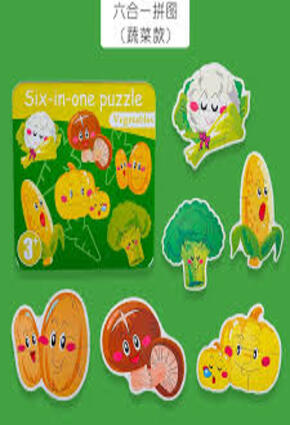 Six in one wooden cartoon puzzle children early educational toy